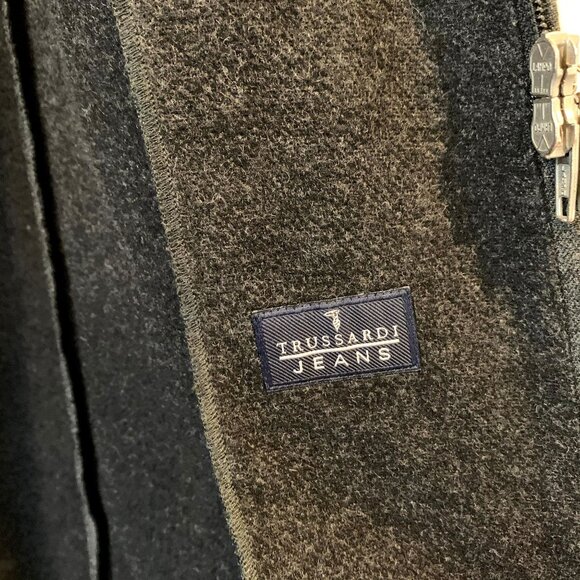 Trussardi S Longline Full Length Zip Gray Wool Coat Pockets Funnel Collar Y2K - Picture 8 of 13